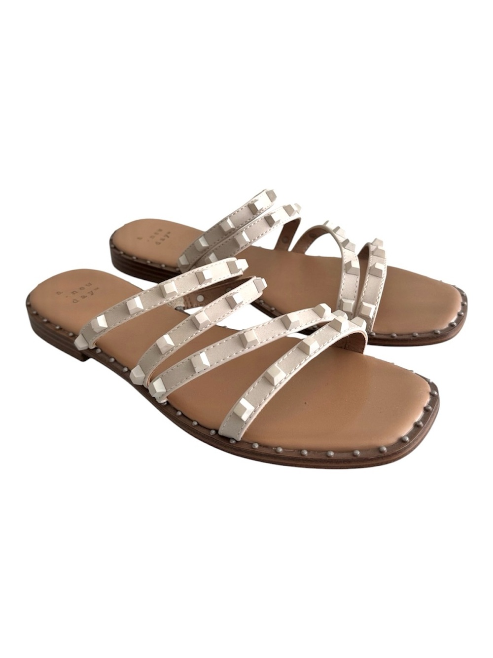 A new day Women’s Light cream Studded Multi-Strap Slide Sandals Size 8